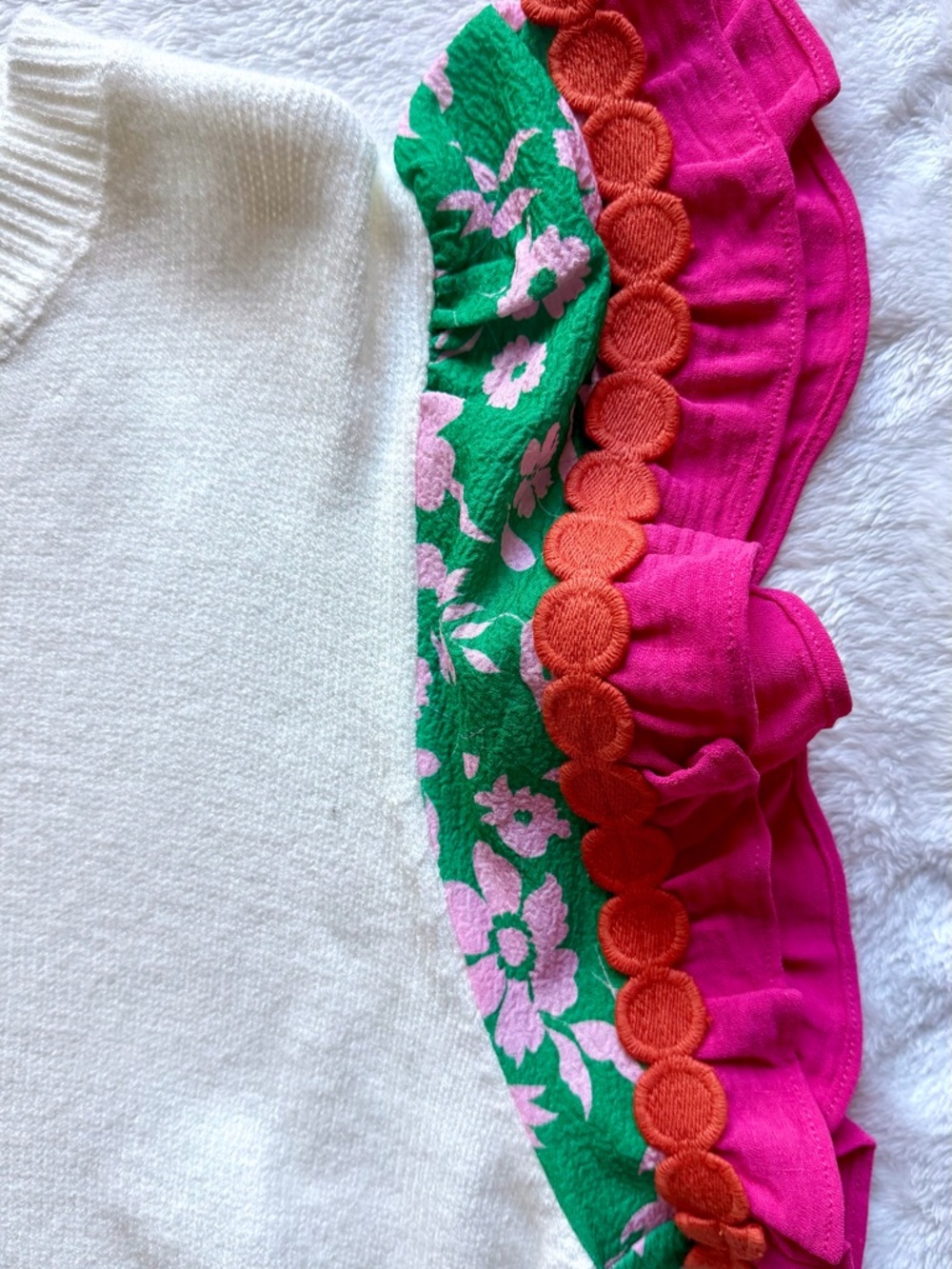 THML White Sweater with Colorful Green, Pink and Orange Ruffled Sleeves - Picture 2 of 3
